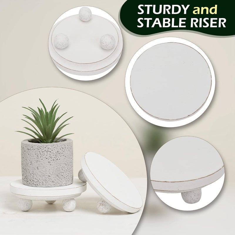 DD DEFINED DECO Defined Deco Mini risers for display,Wood Risers for Decor,Small 4”Round Wooden Riser, Farmhouse Wood Riser, Rustic Pedestal Display Stand,Display Risers for Tiered Tray Decor(Set of 2,White) - Image 4